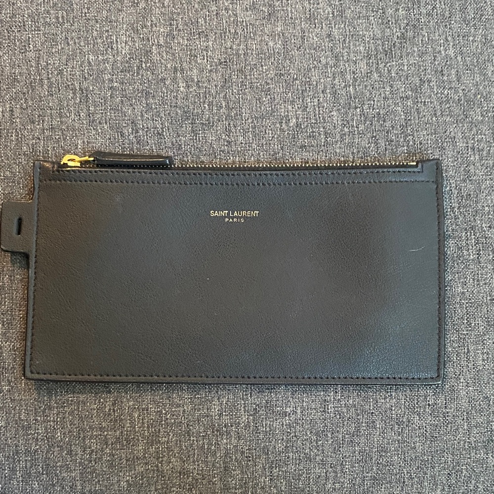 Saint Laurent Black Leather Pouch with Gold Zipper